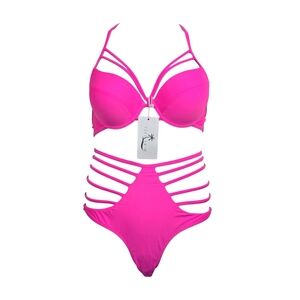 Rees Bees Womens Neon Pink Strappy Bikini Swimsuit Size L NWT